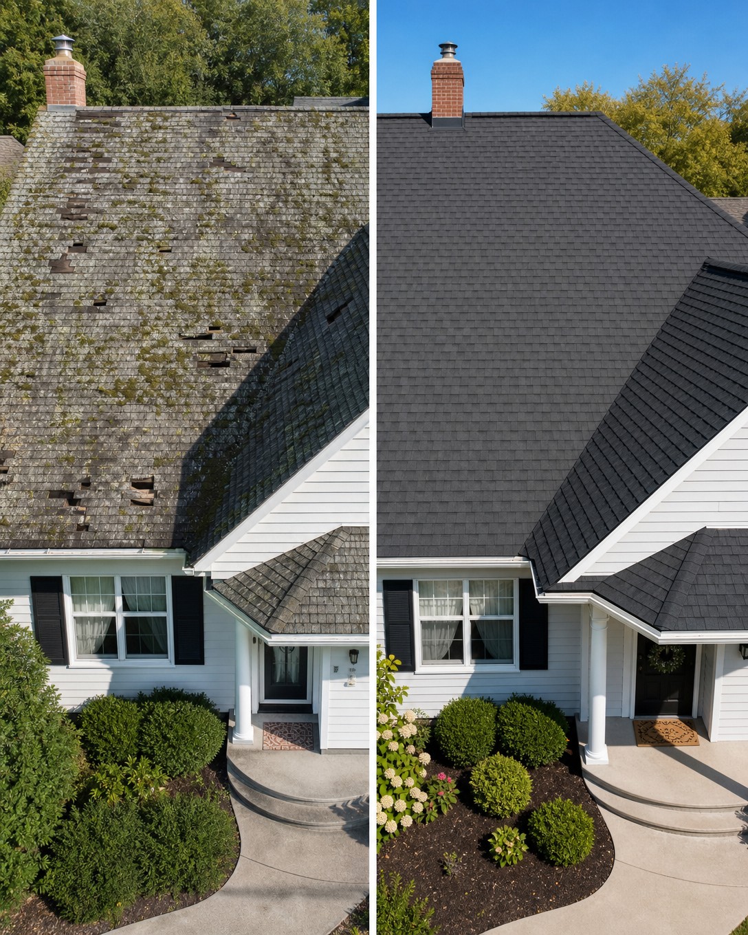 Roof replacement before and after