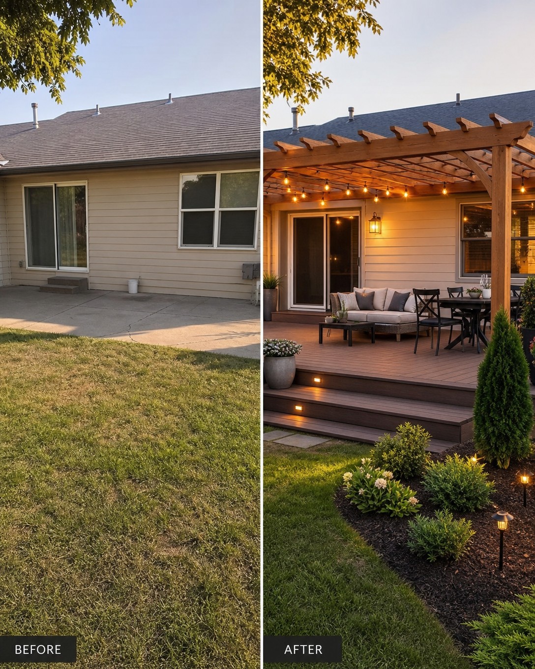 Deck & pergola build before and after